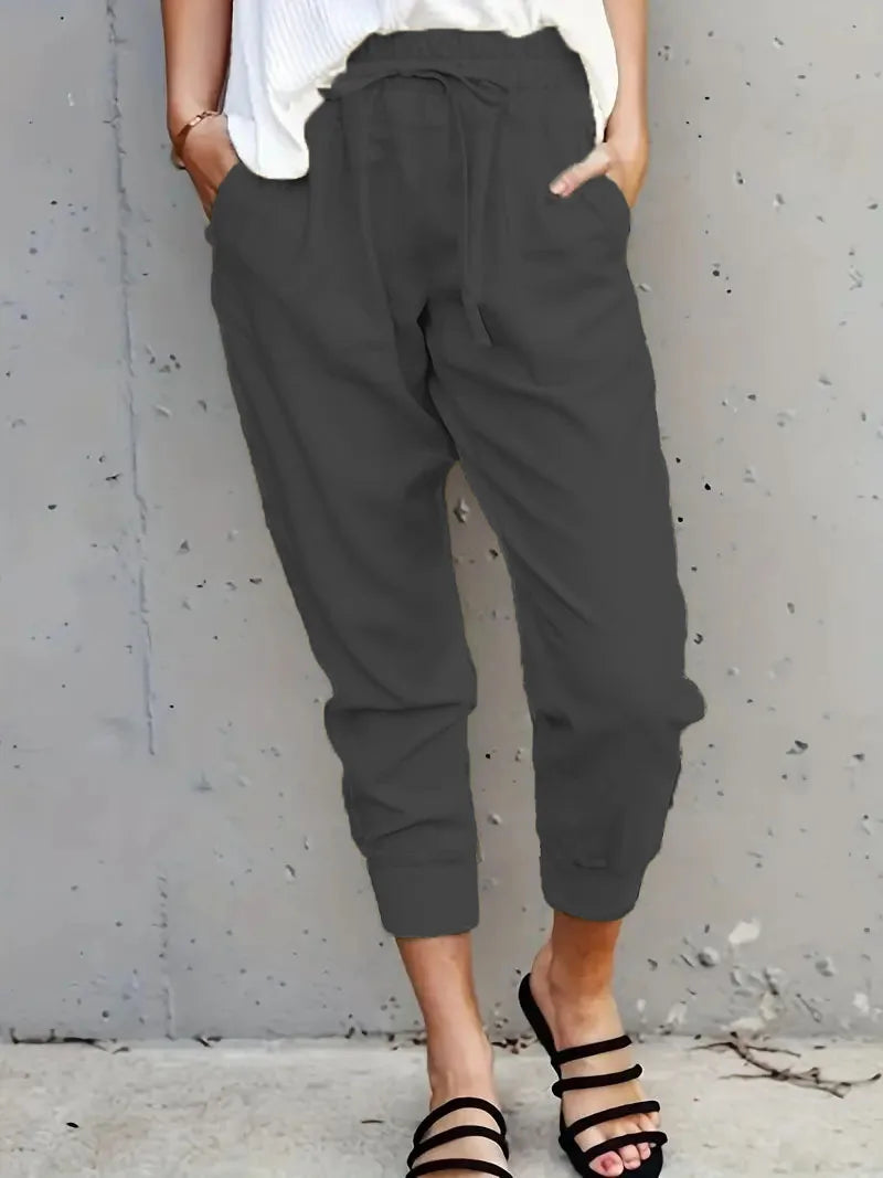 Damenhose Casual Hoher Bund mit Schnürung Atmungsaktives Gewebe 8