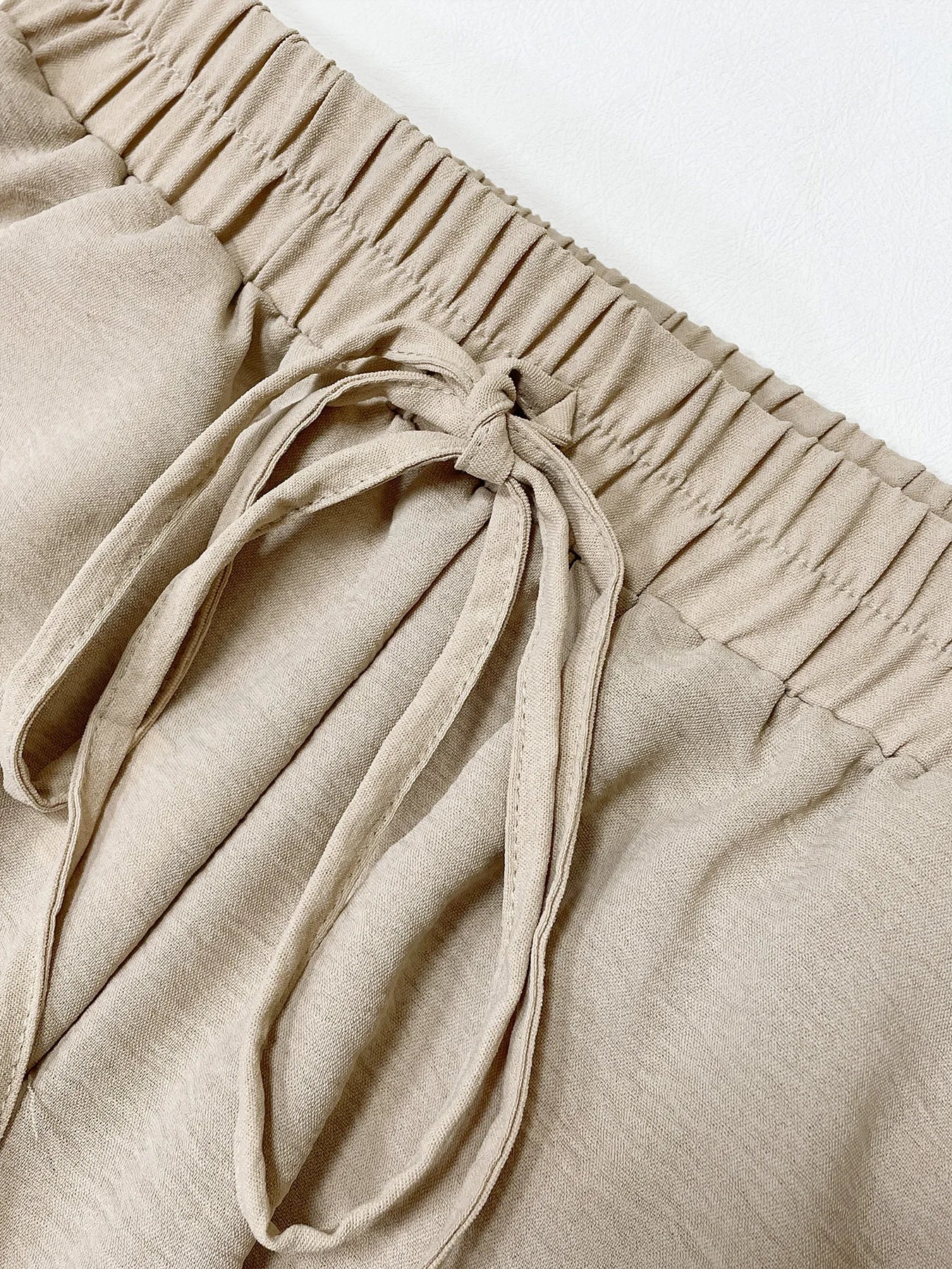 Damenhose Hohe Taille Gerade Beinform Baumwolle mit Taschen und Bindeband 5