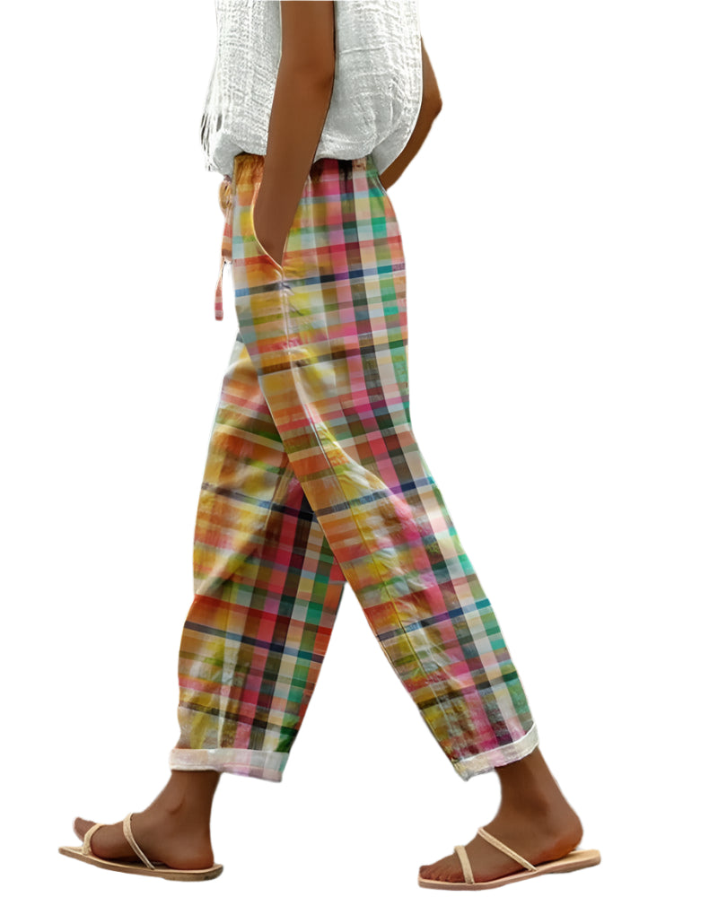 Damenhose Vintage-Stil Karomuster Bequeme Mischung 0