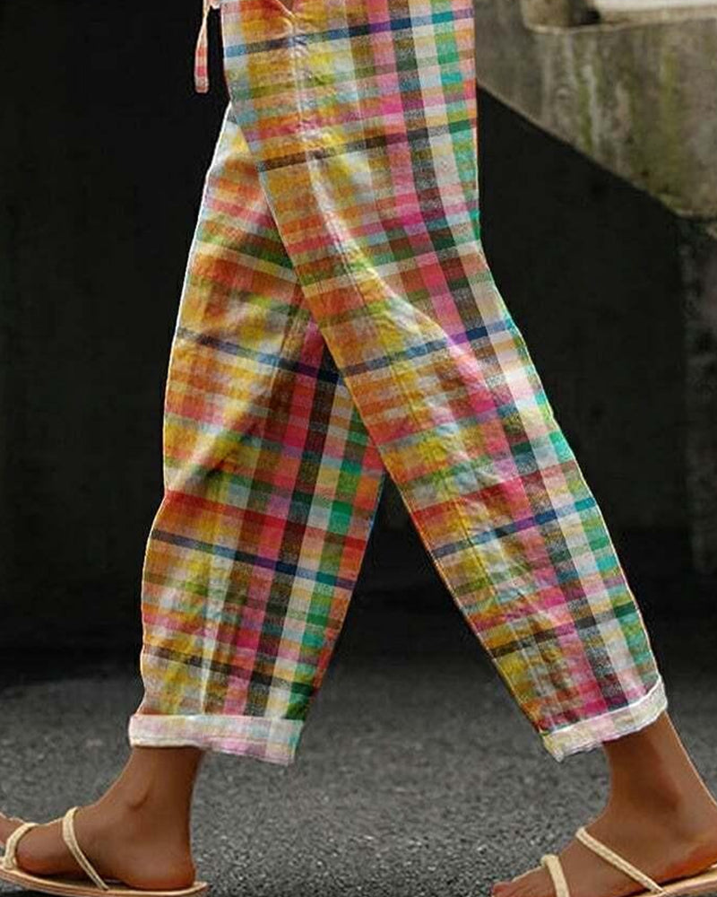 Damenhose Vintage-Stil Karomuster Bequeme Mischung 2