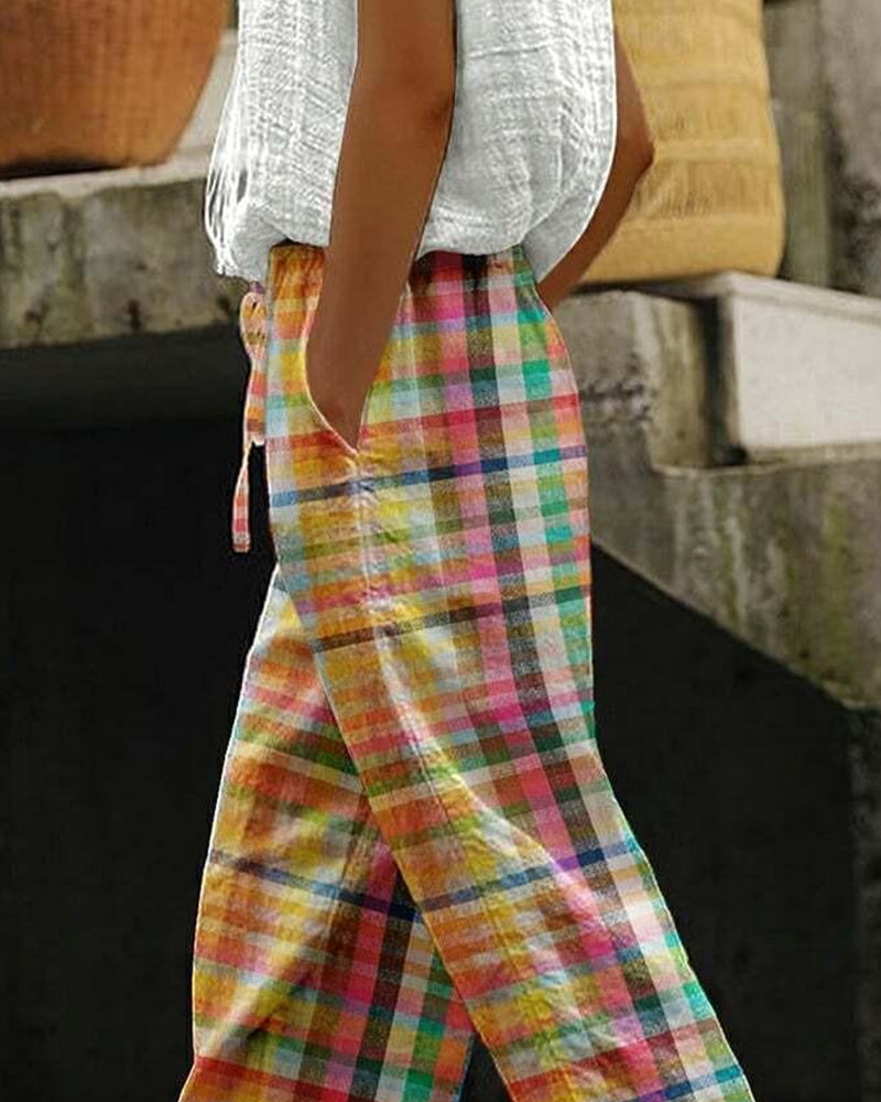 Damenhose Vintage-Stil Karomuster Bequeme Mischung 3