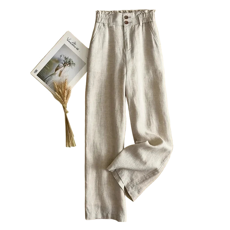 Damenhose Weit Beinform Hohe Taille Stoffhose mit Knopfdetails 0