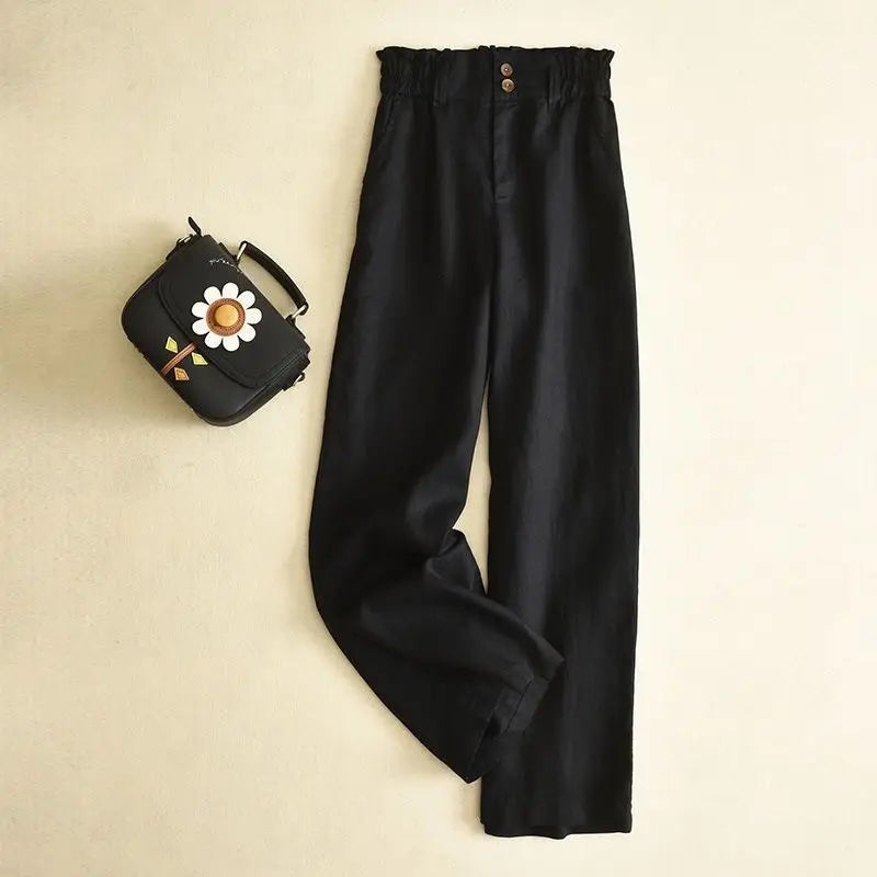 Damenhose Weit Beinform Hohe Taille Stoffhose mit Knopfdetails 1