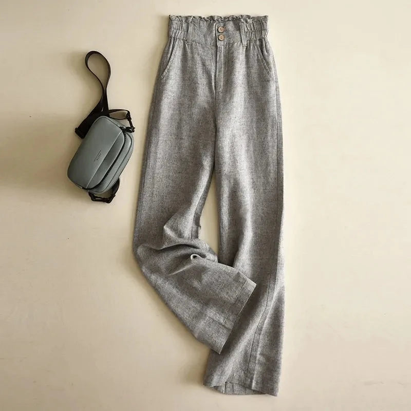 Damenhose Weit Beinform Hohe Taille Stoffhose mit Knopfdetails 2