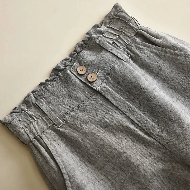 Damenhose Weit Beinform Hohe Taille Stoffhose mit Knopfdetails 3