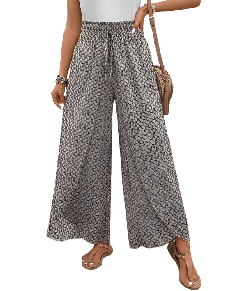 Damenhose mit geometrischem Druck Hohe Taille Weite Beine 0