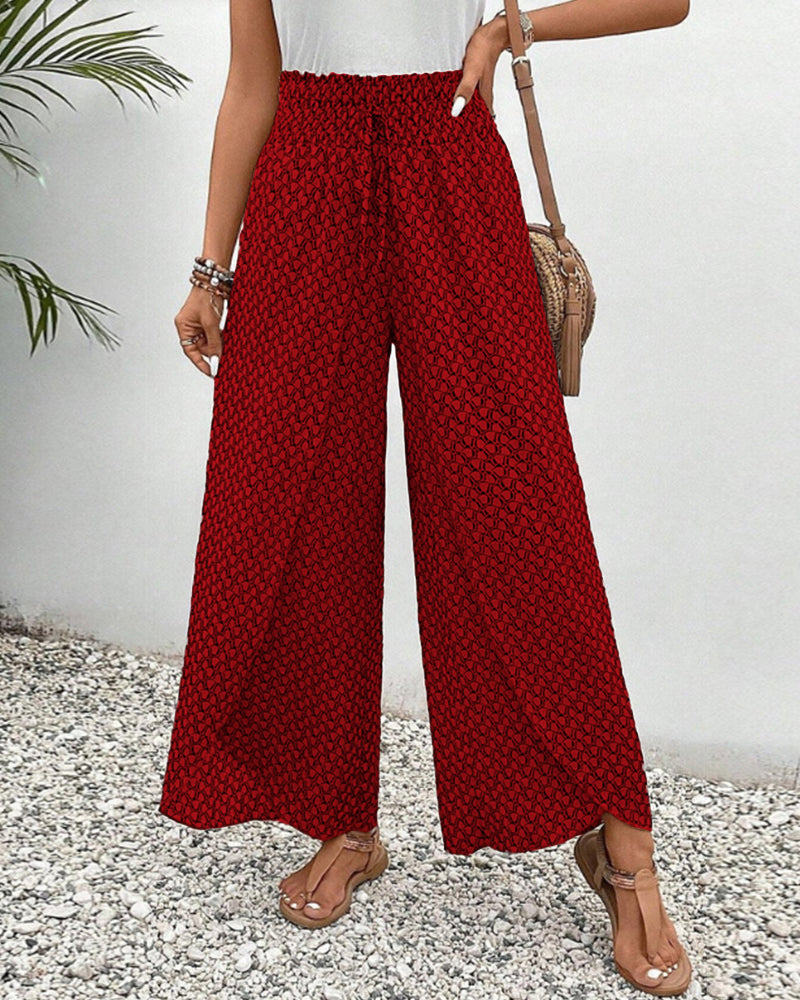 Damenhose mit geometrischem Druck Hohe Taille Weite Beine 4