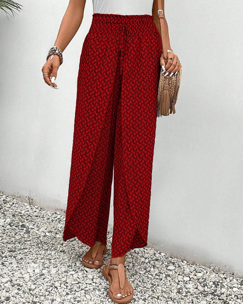 Damenhose mit geometrischem Druck Hohe Taille Weite Beine 5