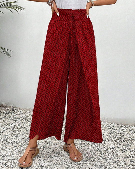 Damenhose mit geometrischem Druck Hohe Taille Weite Beine 6
