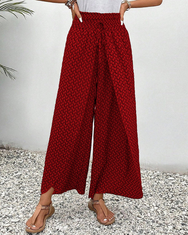 Damenhose mit geometrischem Druck Hohe Taille Weite Beine 6
