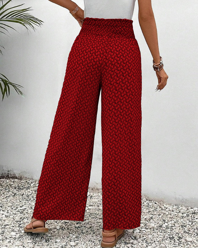 Damenhose mit geometrischem Druck Hohe Taille Weite Beine 7