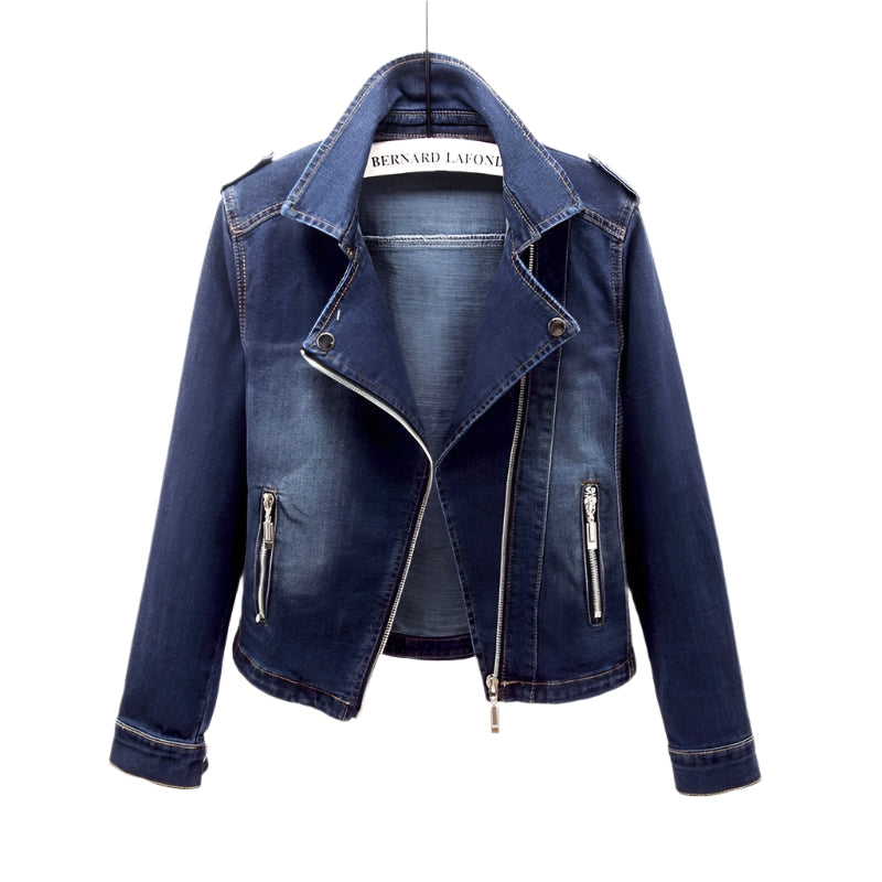 Damenjacke Denim Mit Asymmetrischem Reißverschluss Und Strukturiertem Design 0