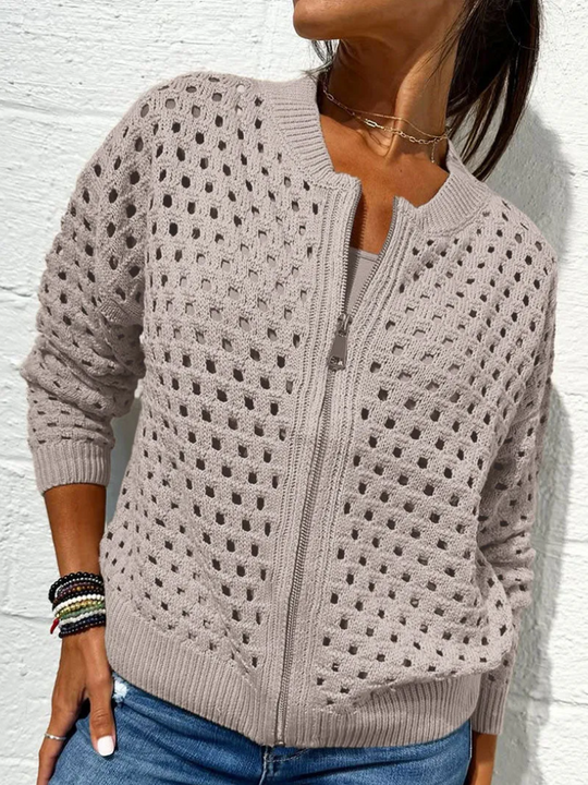 Damenjacke mit Reißverschluss und perforiertem Design 2