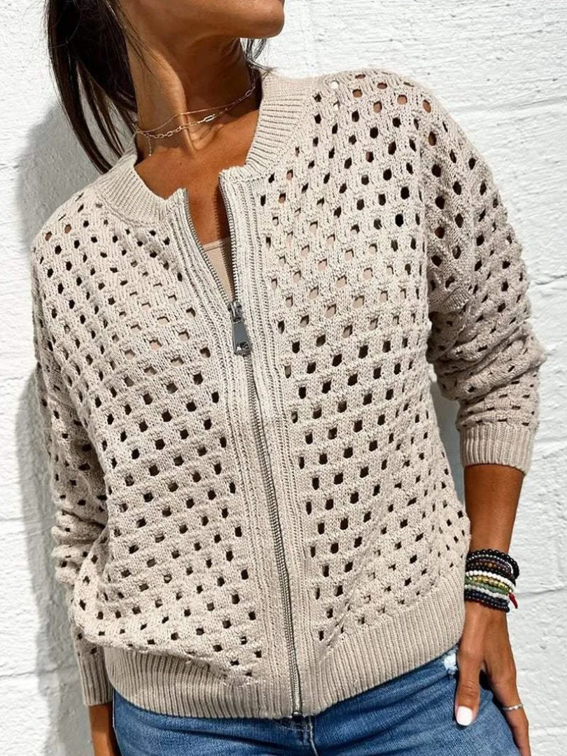 Damenjacke mit Reißverschluss und perforiertem Design 4