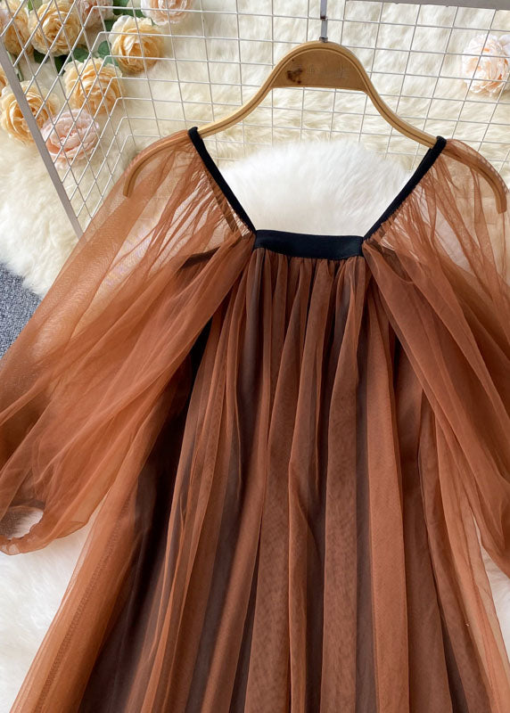 Damenkleid Mit Quadratischem Kragen Und Laternenärmeln Für Feste Anlässe 1