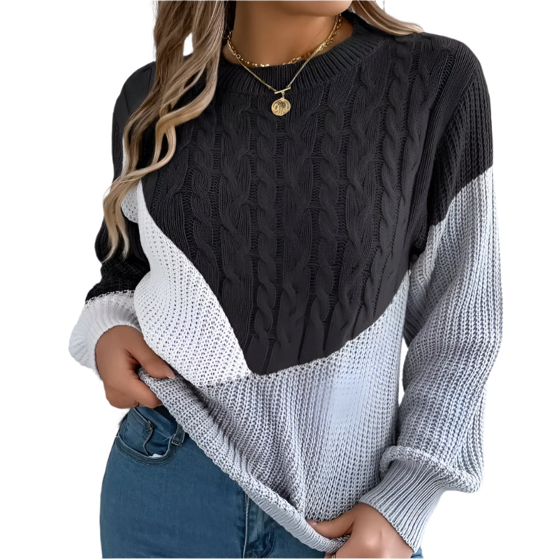 Damenpullover Farbblockdesign Entspanntes Polyester Warme Pullover Damen 0