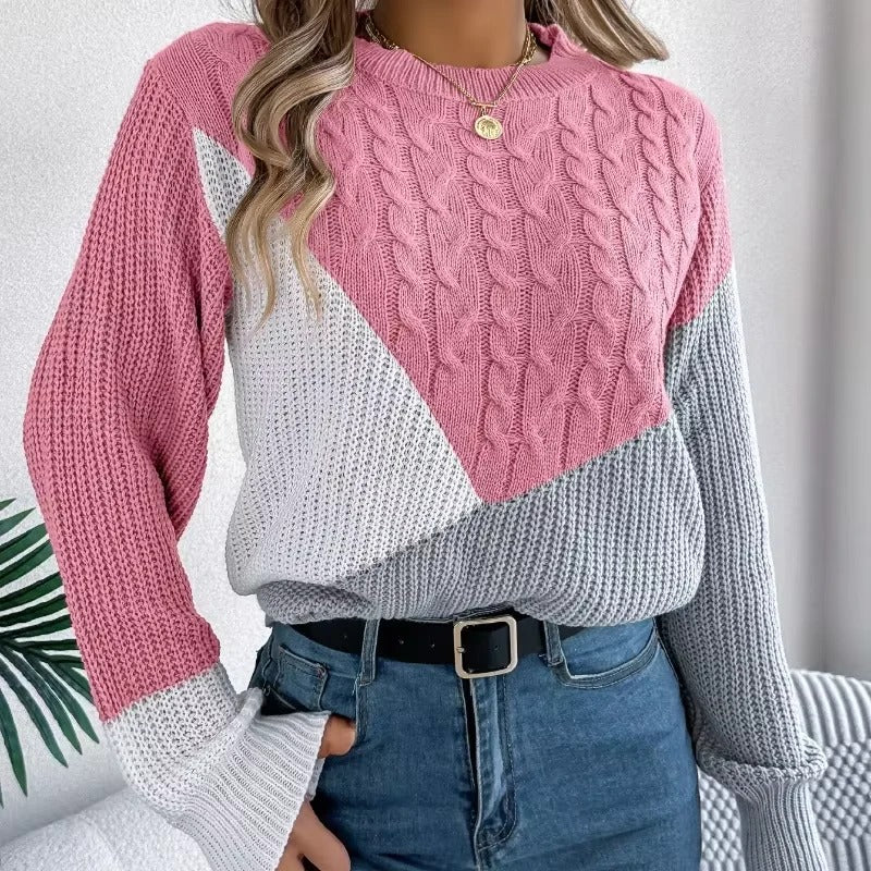 Damenpullover Farbblockdesign Entspanntes Polyester Warme Pullover Damen 2