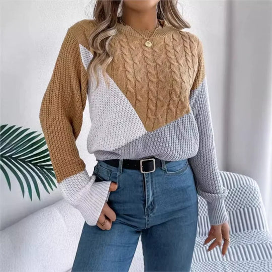 Damenpullover Farbblockdesign Entspanntes Polyester Warme Pullover Damen 3