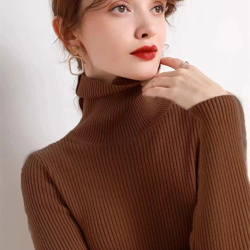 Damenpullover Gestreift Langarm Stehkragen Strick für Herbst und Winter 14