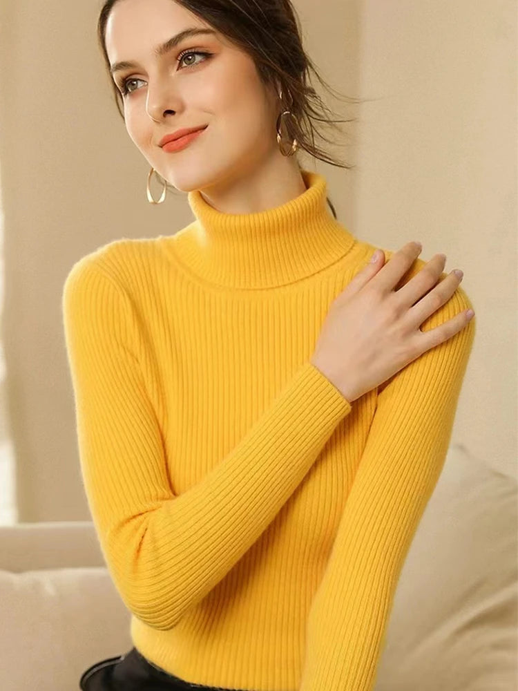 Damenpullover Gestreift Langarm Stehkragen Strick für Herbst und Winter 16