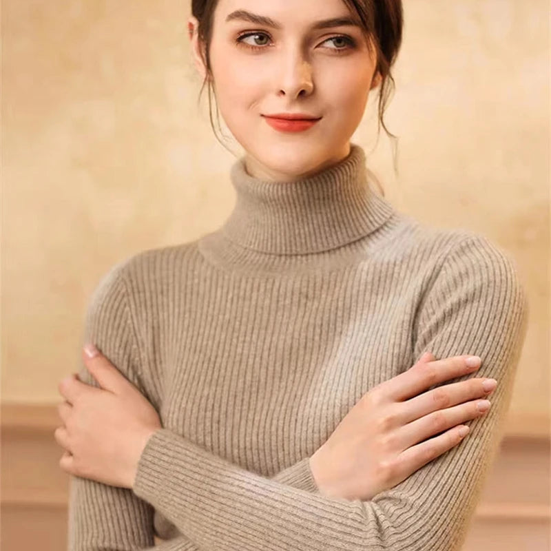 Damenpullover Gestreift Langarm Stehkragen Strick für Herbst und Winter 5