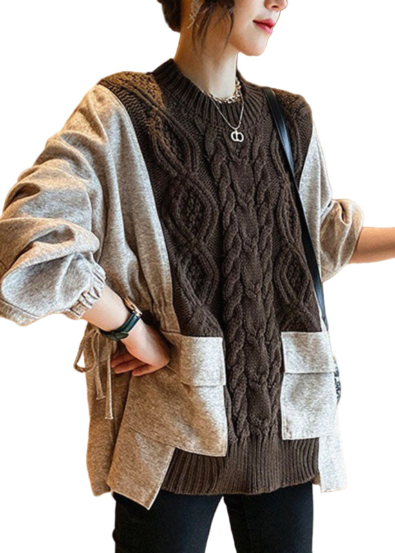 Damenpullover Mit Patchwork-Taschen Für Warme Herbsttage 0