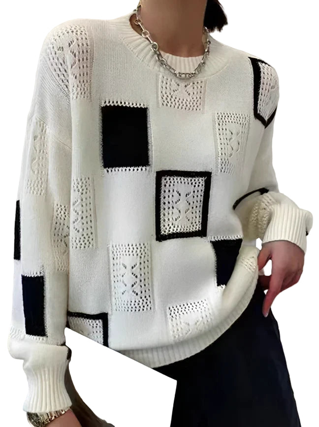 Damenpullover Retro Patchwork Stil für Kalte Tage 0