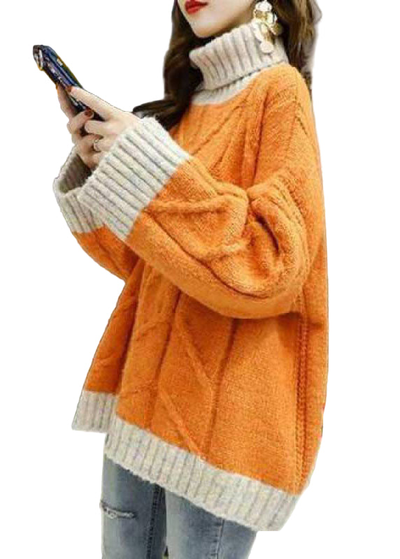 Damenpullover Rollkragen Patchwork Stil für Wintertage 0