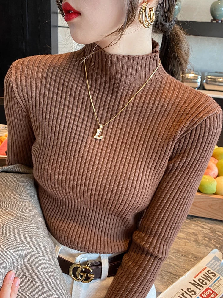Damenpullover Turtleneck Strick Casual Warm Langarm 0
