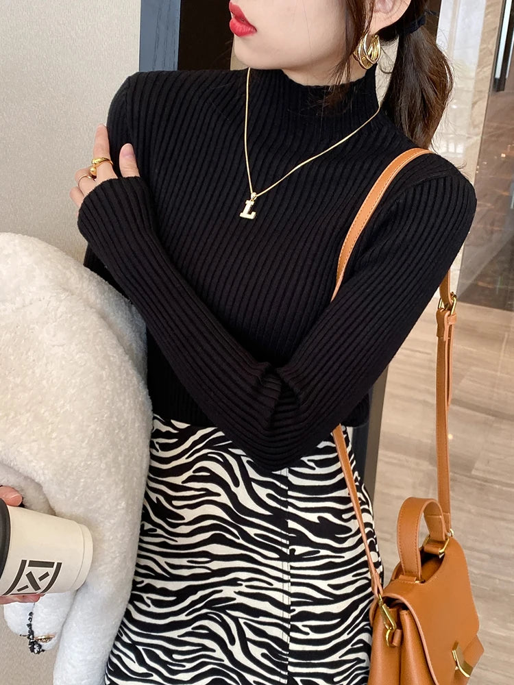 Damenpullover Turtleneck Strick Casual Warm Langarm 1