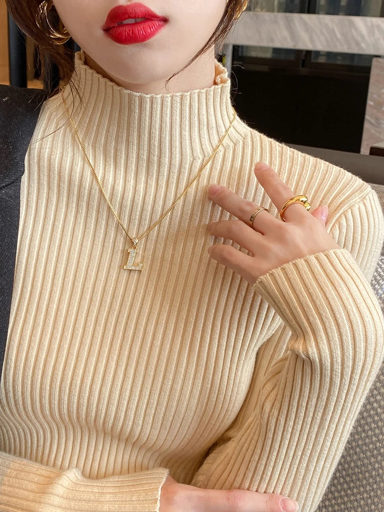 Damenpullover Turtleneck Strick Casual Warm Langarm 2
