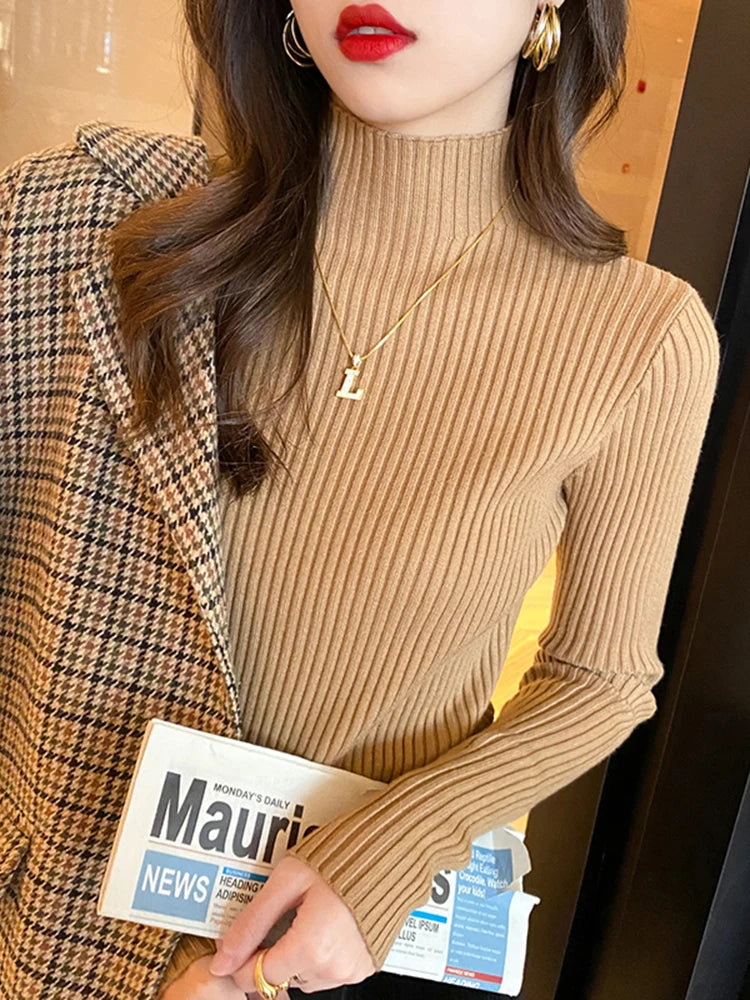 Damenpullover Turtleneck Strick Casual Warm Langarm 4