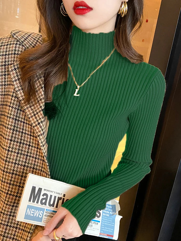 Damenpullover Turtleneck Strick Casual Warm Langarm 7