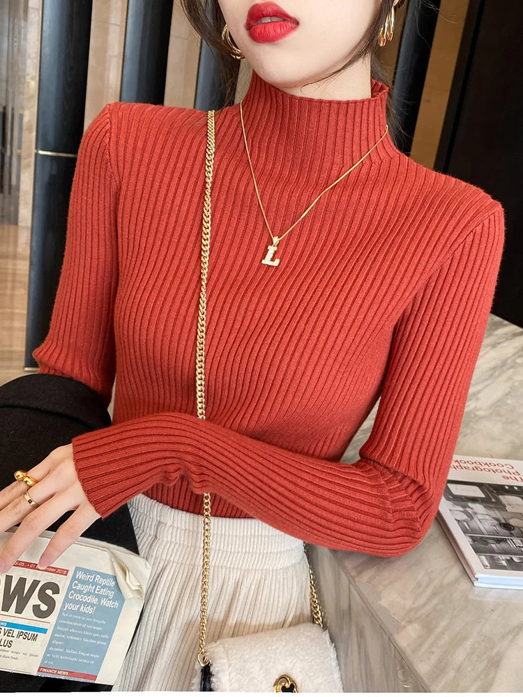 Damenpullover Turtleneck Strick Casual Warm Langarm 8