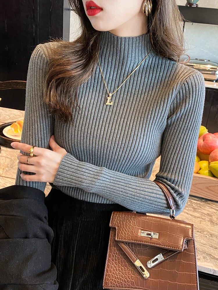 Damenpullover Turtleneck Strick Casual Warm Langarm 9