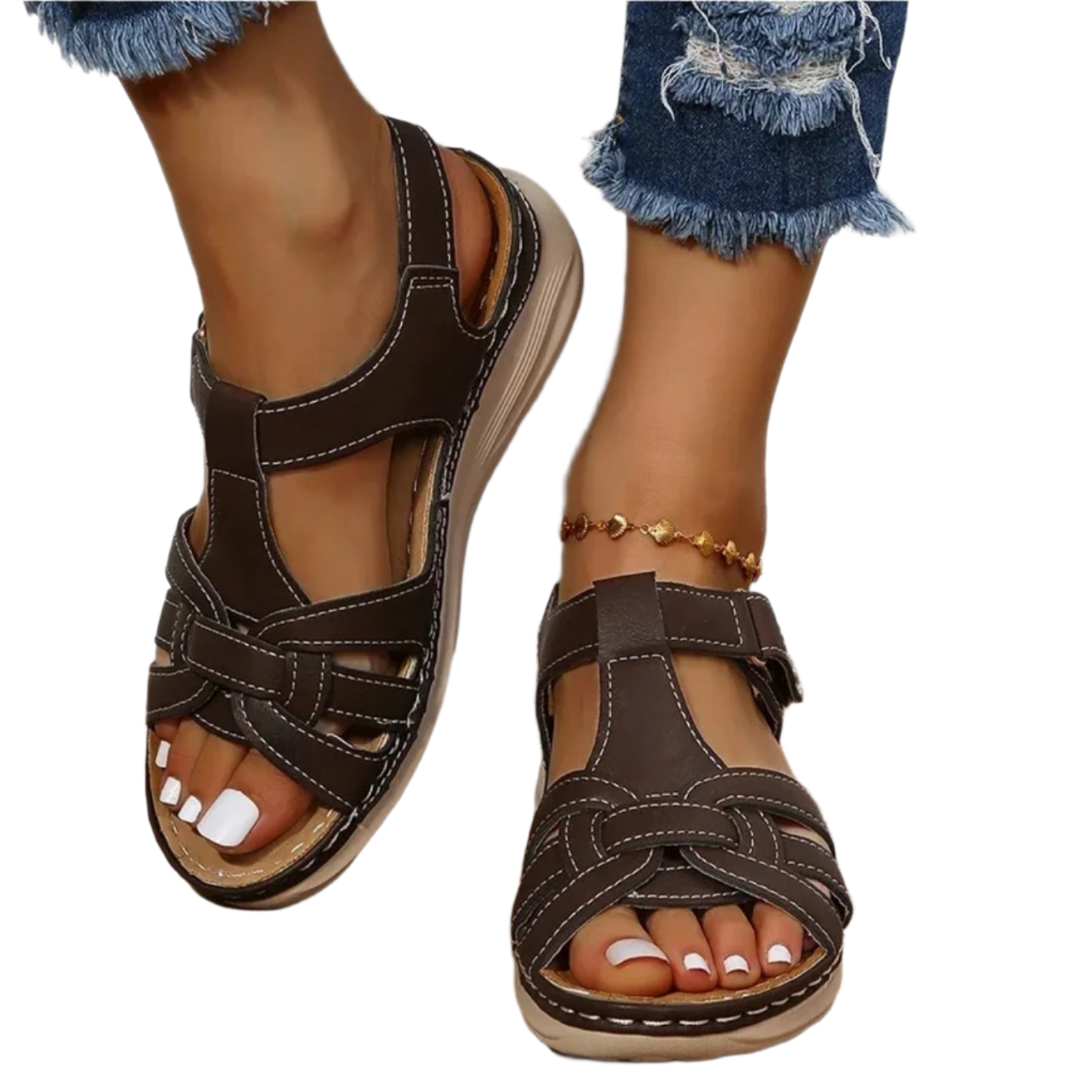 Damensandalen mit breiten Bändern und verstellbarer Passform 0
