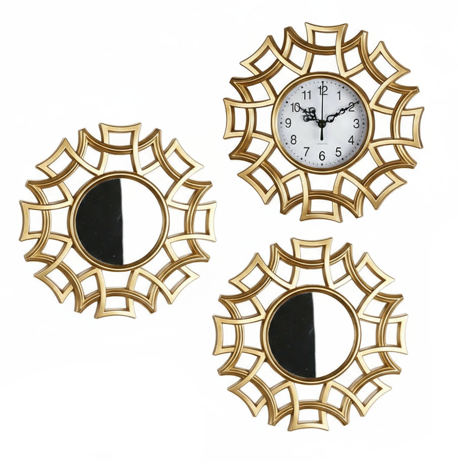 Deko-Uhren- und Spiegel-Set für Vintage-Stil 0