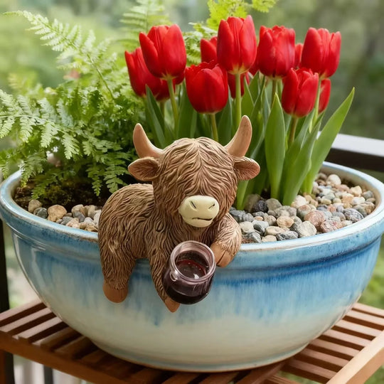 Dekorative Highlandrinderfigur mit Bierglas für Zuhause und Büro 3