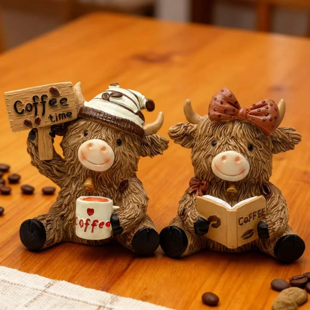 Dekorative Hochlandrind Kaffeefigur Mit Hebevorrichtung Für Zuhause 1