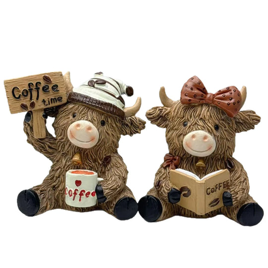 Dekorative Hochlandrind Kaffeefigur Mit Hebevorrichtung Für Zuhause 5