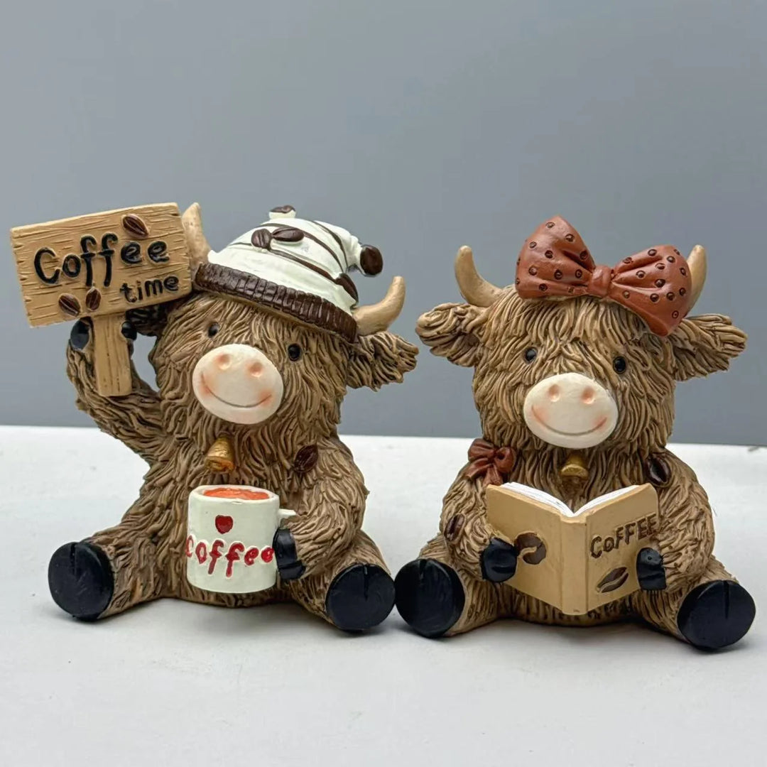 Dekorative Hochlandrind Kaffeefigur Mit Hebevorrichtung Für Zuhause 6