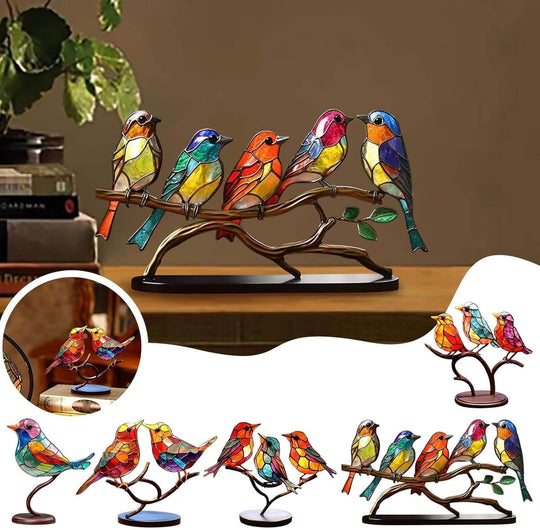 Dekorative Skulptur Bunte Vögel auf Zweig 6