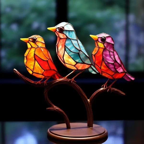 Dekorative Vogelfiguren Set für Zuhause, Kunstvolle Acrylvögel in verschiedenen Designs 4