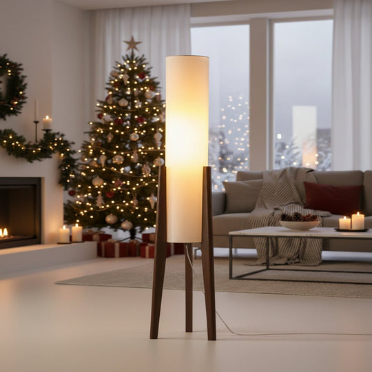 Dimmbare Stehlampe im Skandinavischen Stil mit Walnussholz Sockel 0