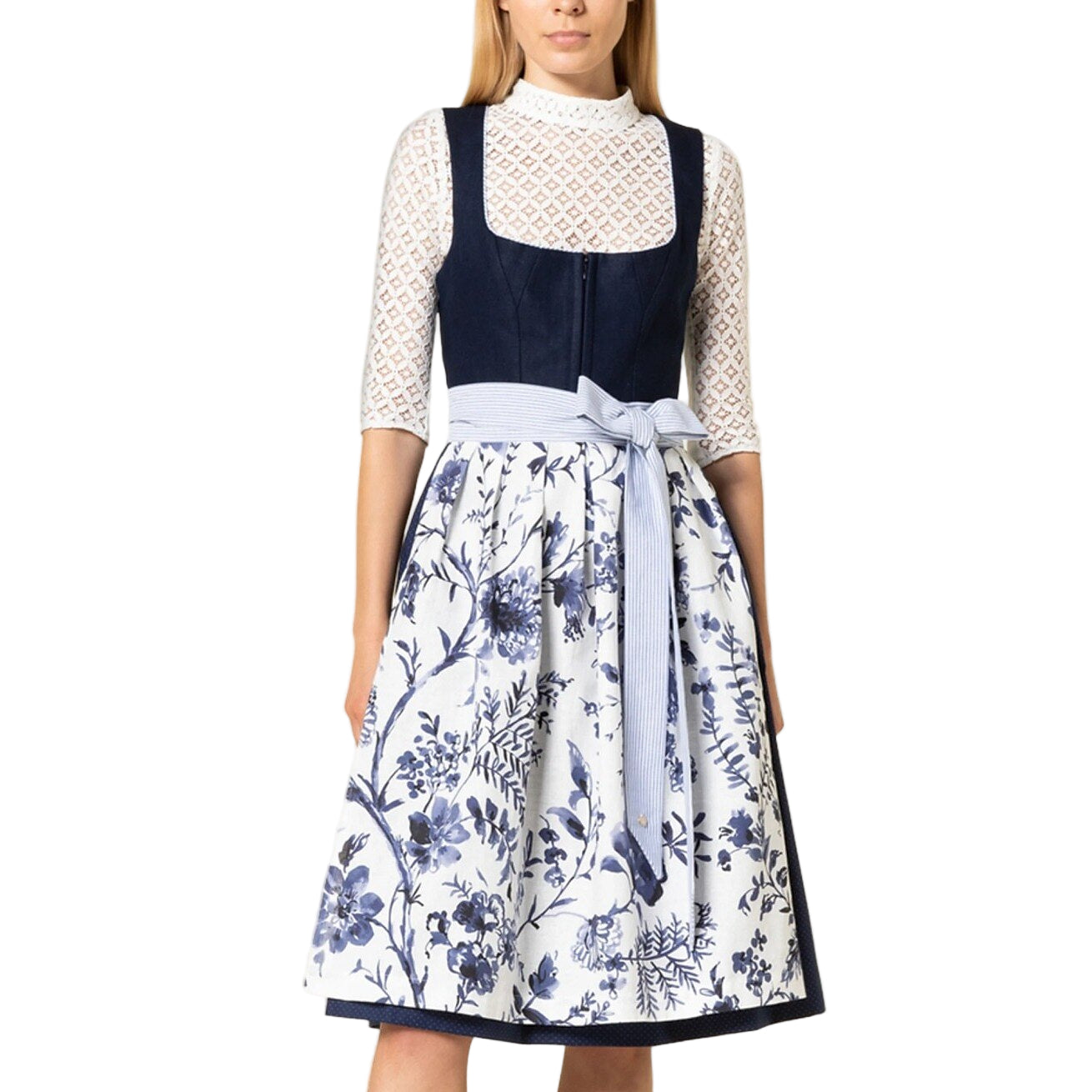 Dirndlkleid Trachtenkleid mit Schürze Blumenmuster für Damen 0