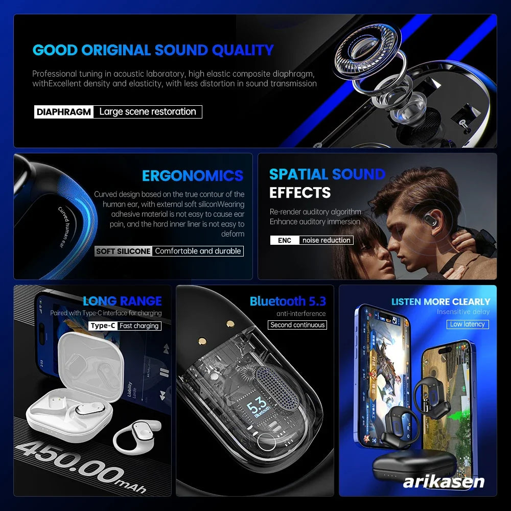 Drahtlose Bluetooth Kopfhörer Open-Ear für Sport mit Hi-Res Sound und langer Akkulaufzeit 5