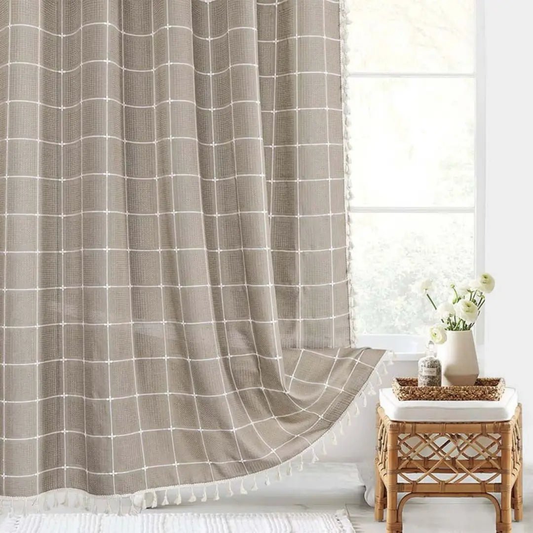 Duschvorhang Badewanne Boho-Stil mit Quasten und Wasserdichter Innenbeschichtung 0