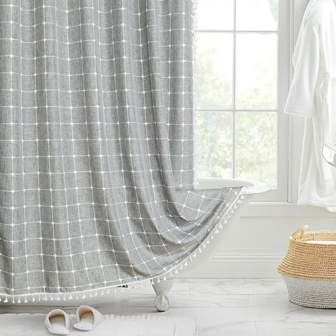 Duschvorhang Badewanne Boho-Stil mit Quasten und Wasserdichter Innenbeschichtung 1