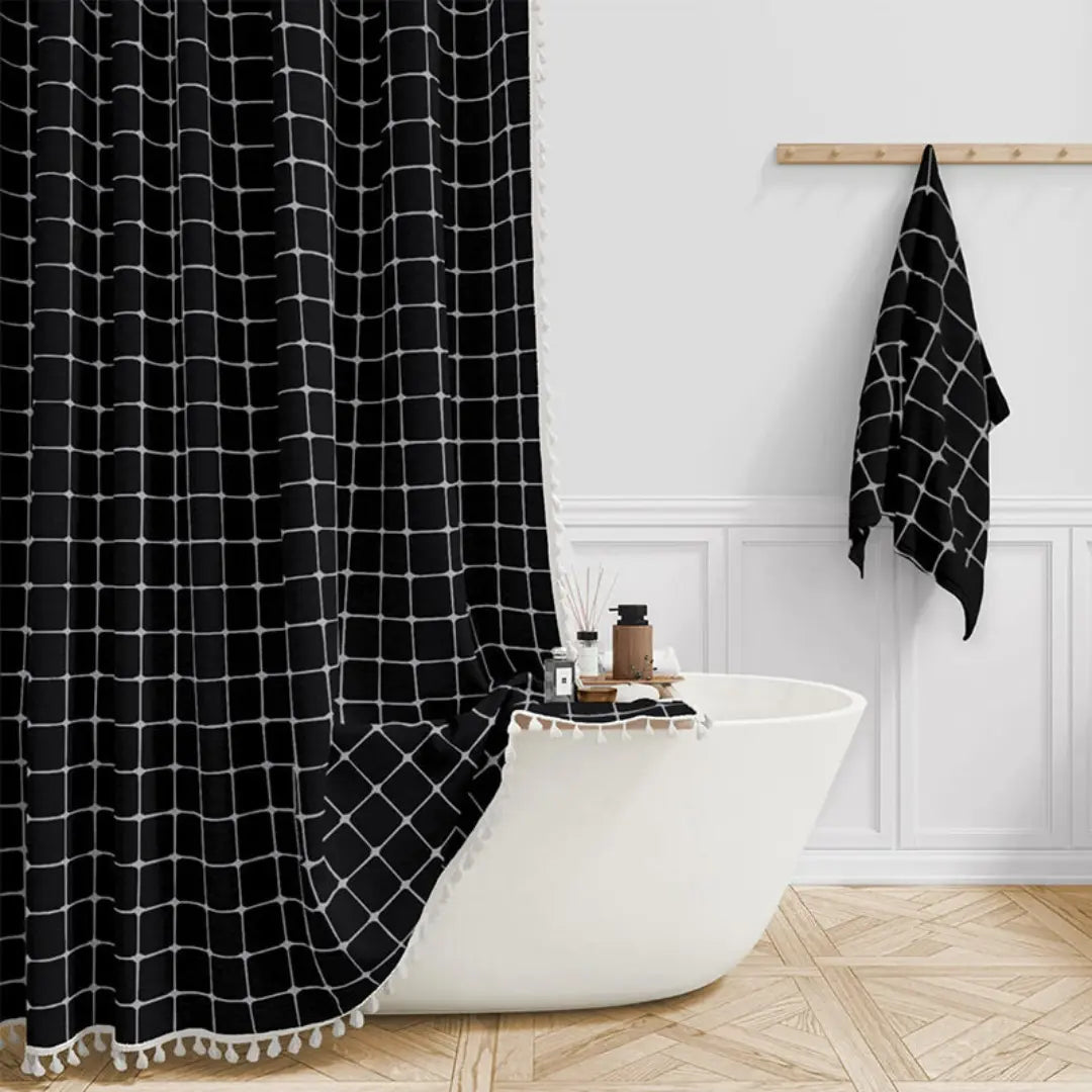 Duschvorhang Badewanne Boho-Stil mit Quasten und Wasserdichter Innenbeschichtung 2