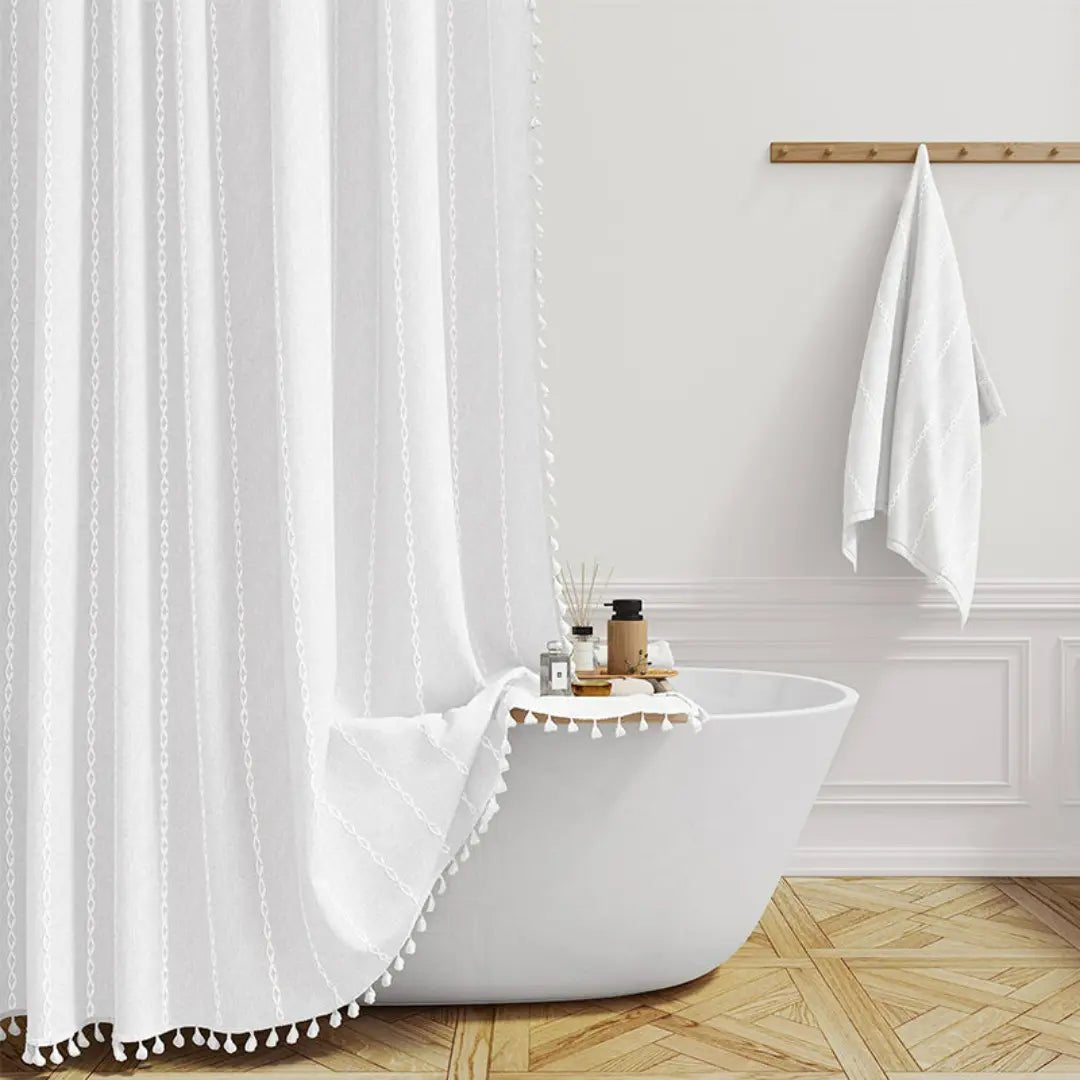 Duschvorhang Badewanne Boho-Stil mit Quasten und Wasserdichter Innenbeschichtung 5